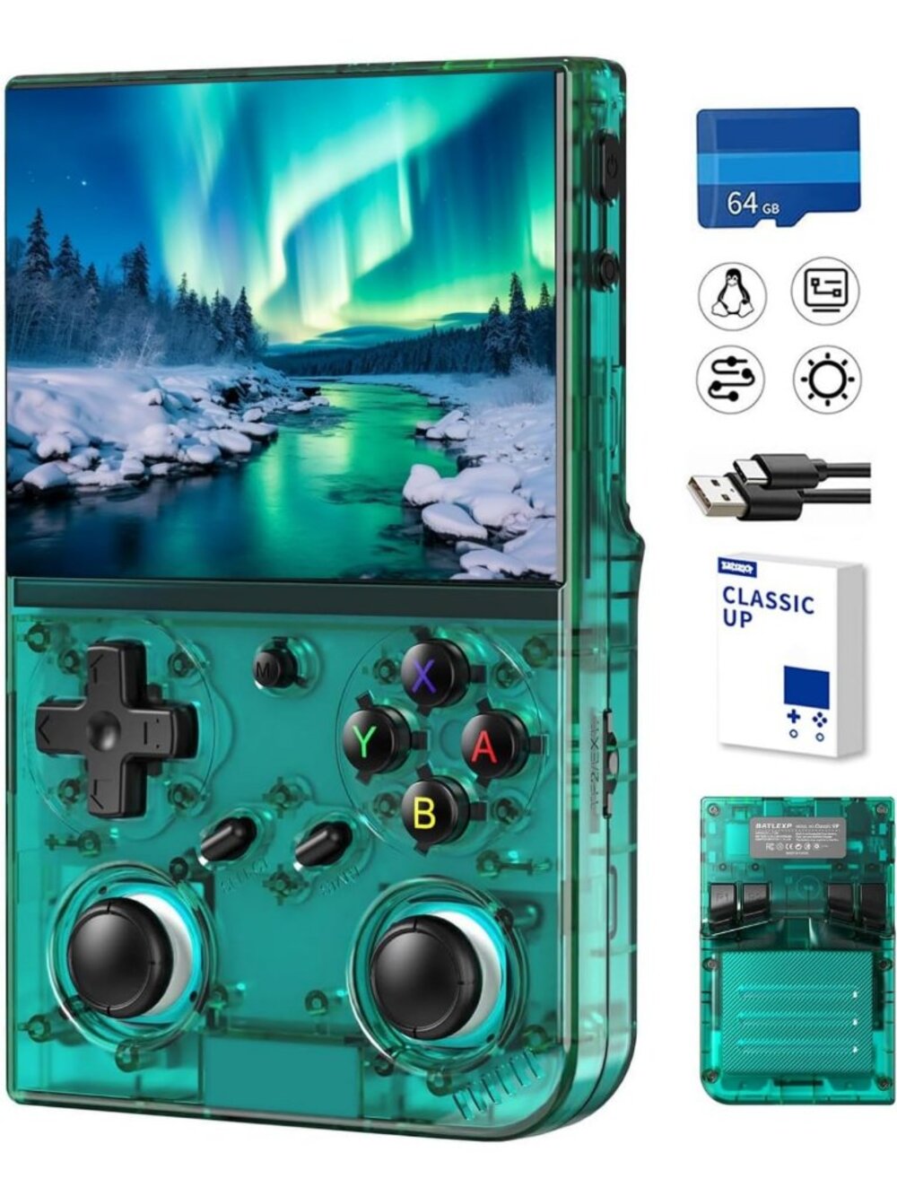 Portable Retro Handheld Game Console - 3.5" IPS Screen, 64G Card, 4353 Games